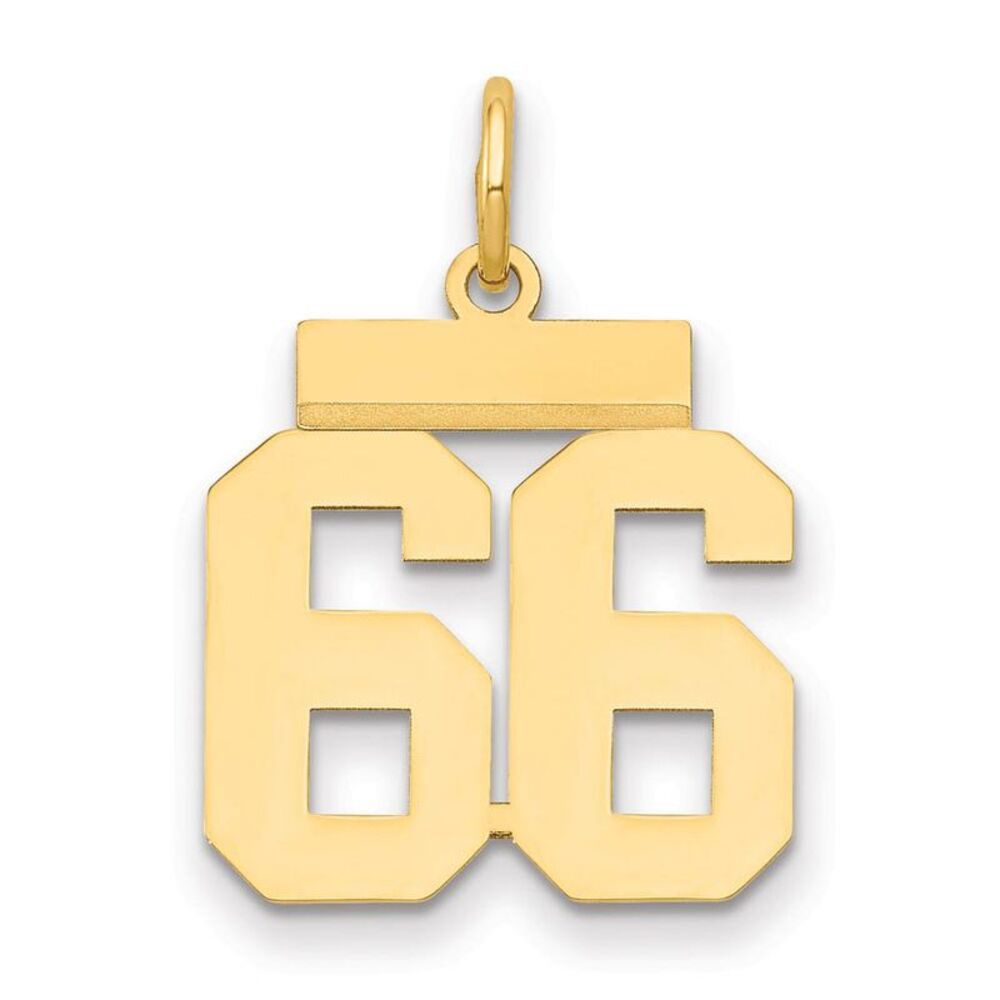 14k Yellow Gold, Athletic Collection, Small Polished Number 66 Pendant